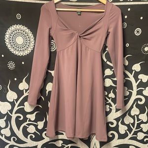 Mauve long sleeve twist front skater dress